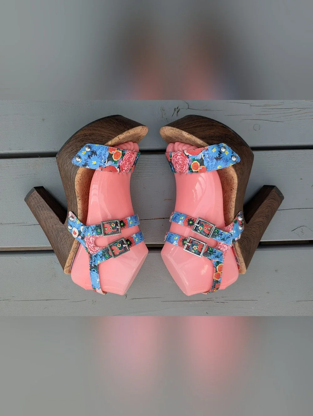 Gianni Bini Floral Platform Heels - Pink & Blue Woman's 7.5